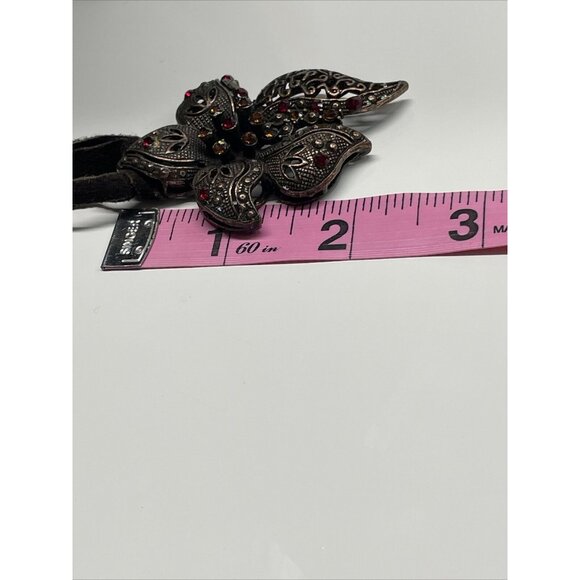 Seasonal Whispers Necklace Brown Suede Ribbon Starburst Flower Rhinestones AL2.3 - Picture 15 of 16